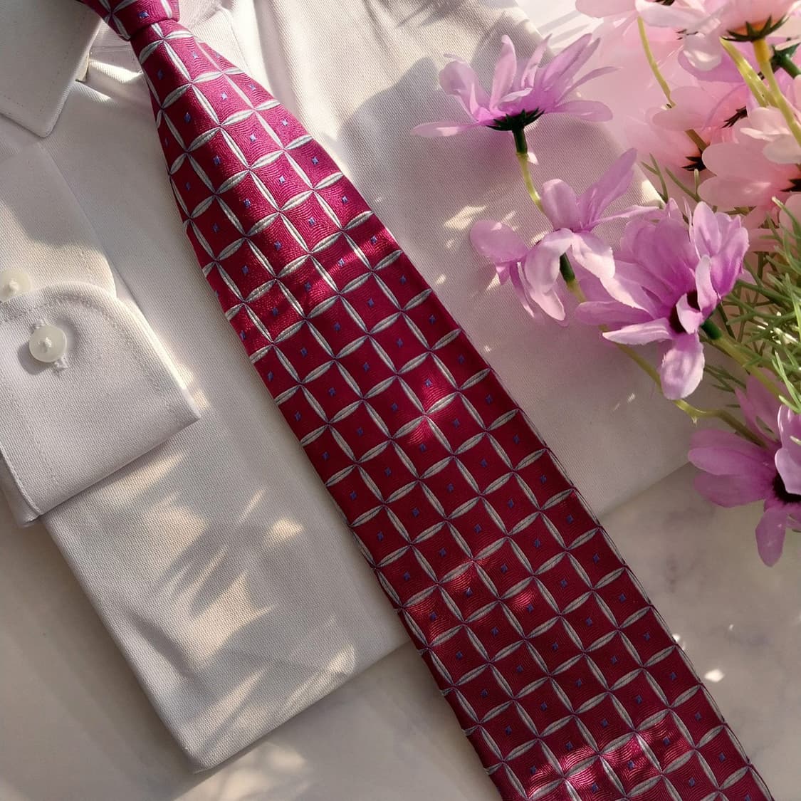 앤드류스타이 실크 진핑크 지오메트릭 넥타이 8.8cm A+등급 K1416 상품이미지8