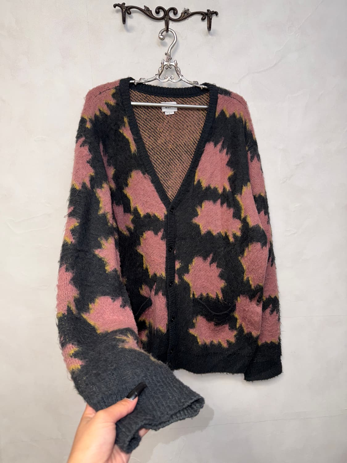 OBEY pink gray patterned over cardigan 상품이미지2