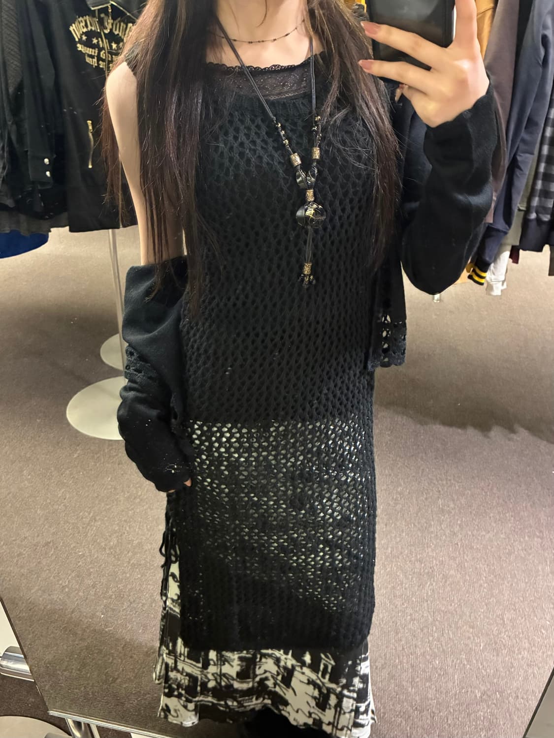 OS)Japanese vintage 여성 레이스 블랙 가디건 상품이미지1