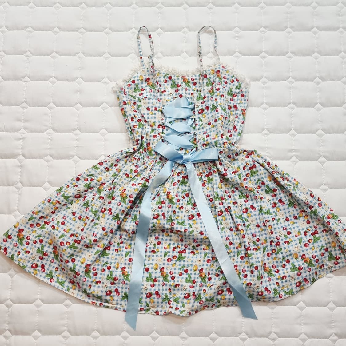 빈티지 딸기체리 체크 미니원피스 상품이미지6