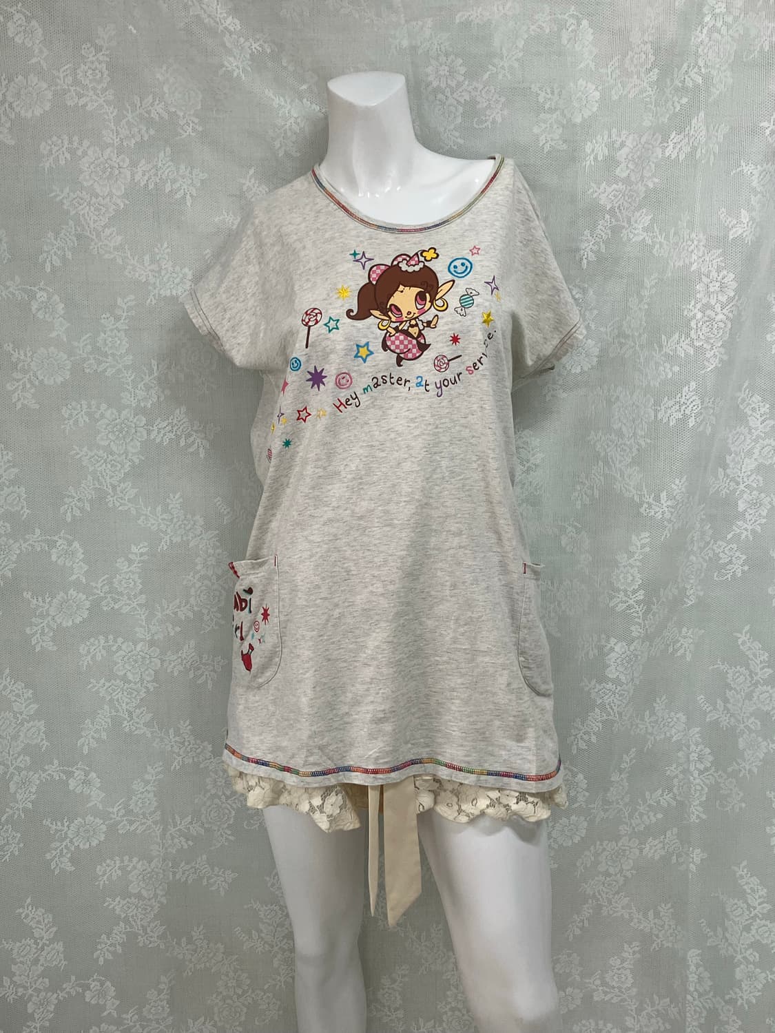 빈티지 캐릭터 프린팅 패치워크 레이어드 티셔츠 1103 모리걸 y2k 스 상품이미지2