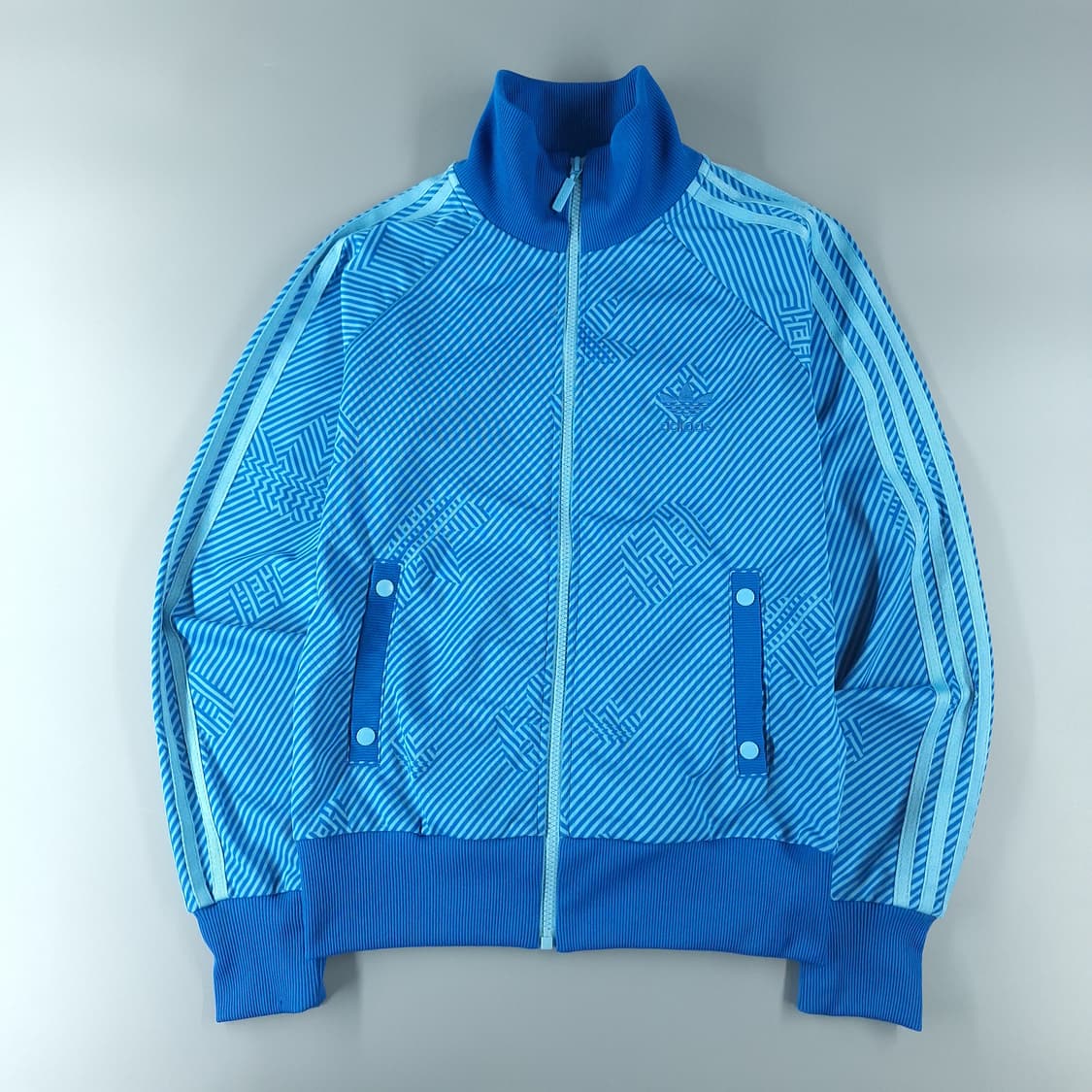 아디다스 00s 블루 스트라이프 트레포일 패턴 삼선 트랙탑 집업 져지 S 상품이미지3