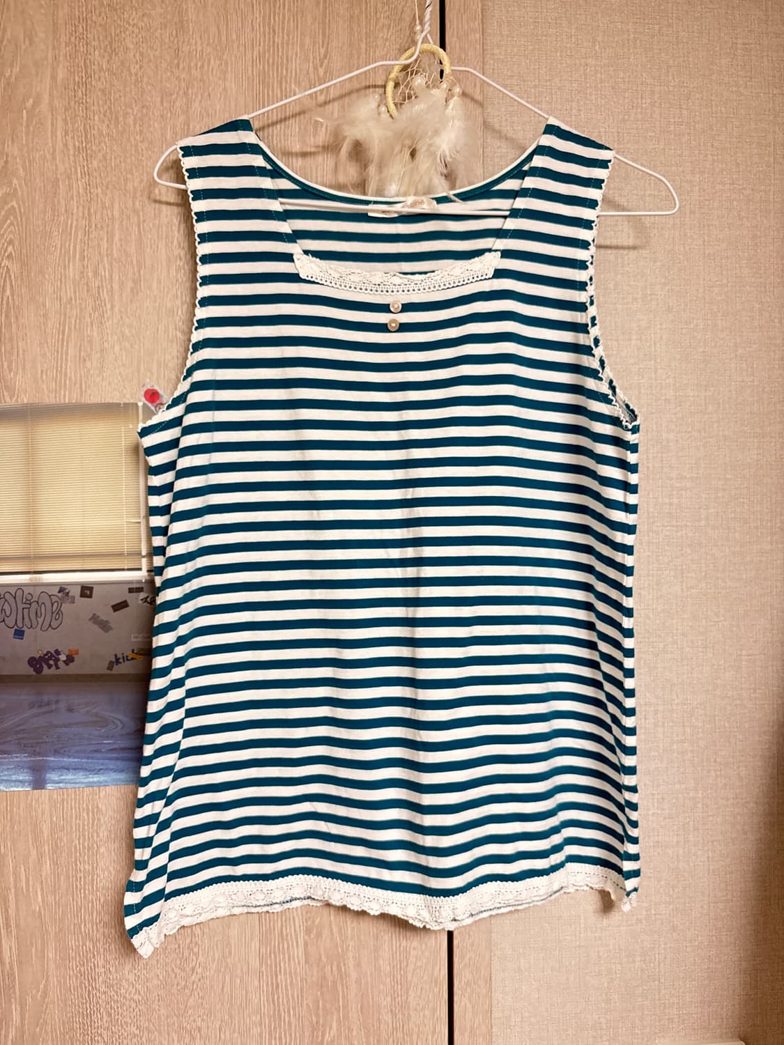 카메 빈티지 청록 모리 슬리브리스 나시 상품이미지1