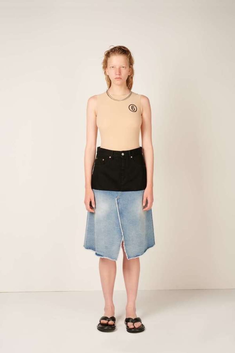 MM6 maison margiela patched denim 투톤 스커트 상품이미지1
