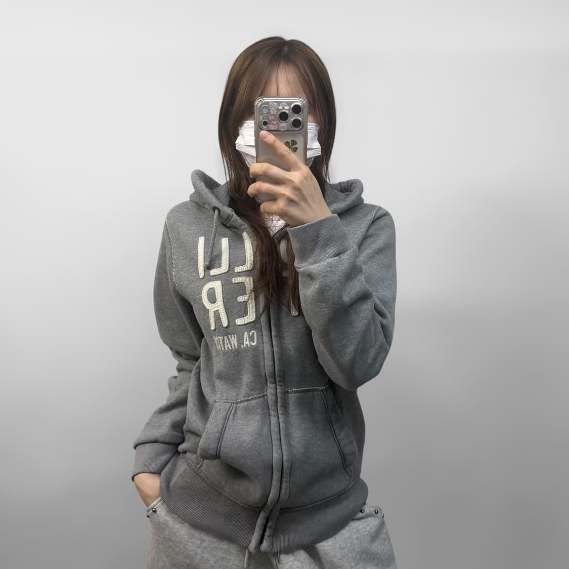 홀리스터 스펠 로고 후드집업 그레이 상품이미지1