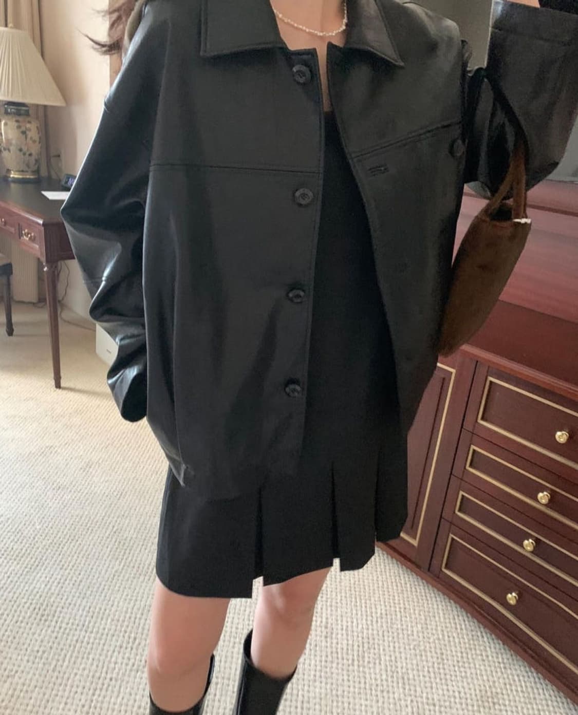 멜라운지 로우 주름 원피스 하객룩 상품이미지5