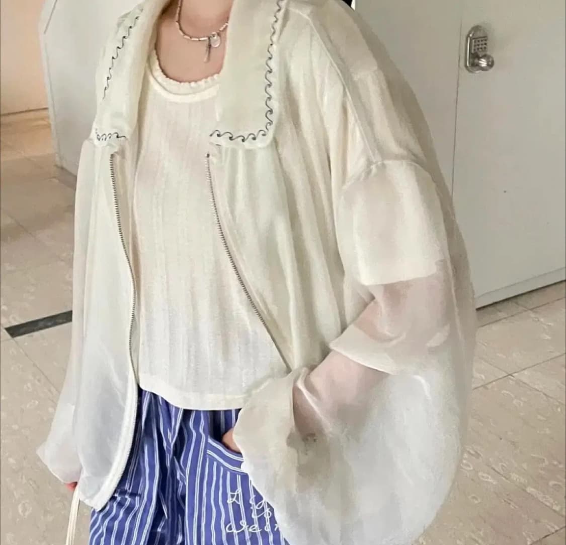 벤티 venti 레시피JP 블루종 시스루 자수 집업 점퍼 상품이미지2