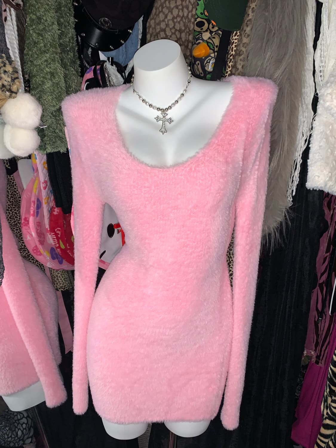 히메갸루 퍼 앙고라 핑크 니트 원피스 상품이미지1