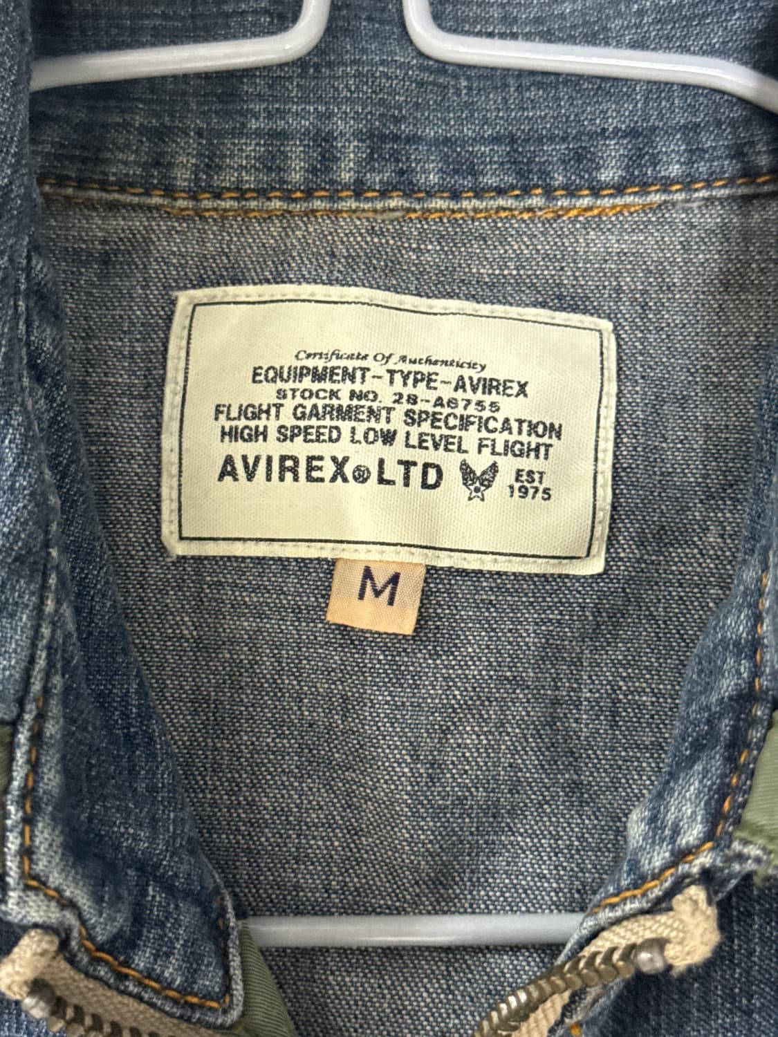 AVIREX 카키색 나일론패치 중청 데님 반팔 셔츠 집업 자켓 상품이미지4