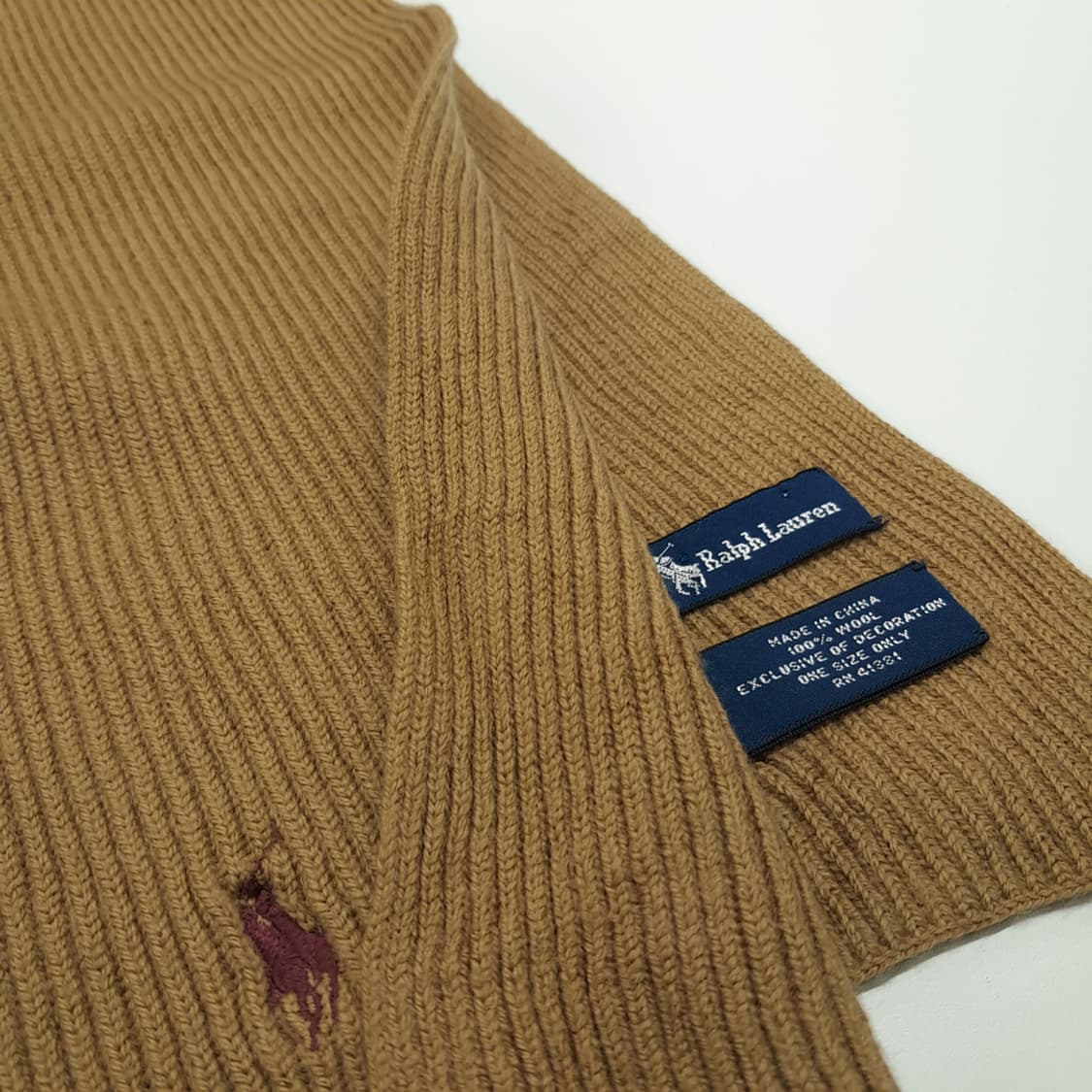 MX266 폴로 랄프로렌 브라운 리브드 니트 울 목도리 머플러 상품이미지4