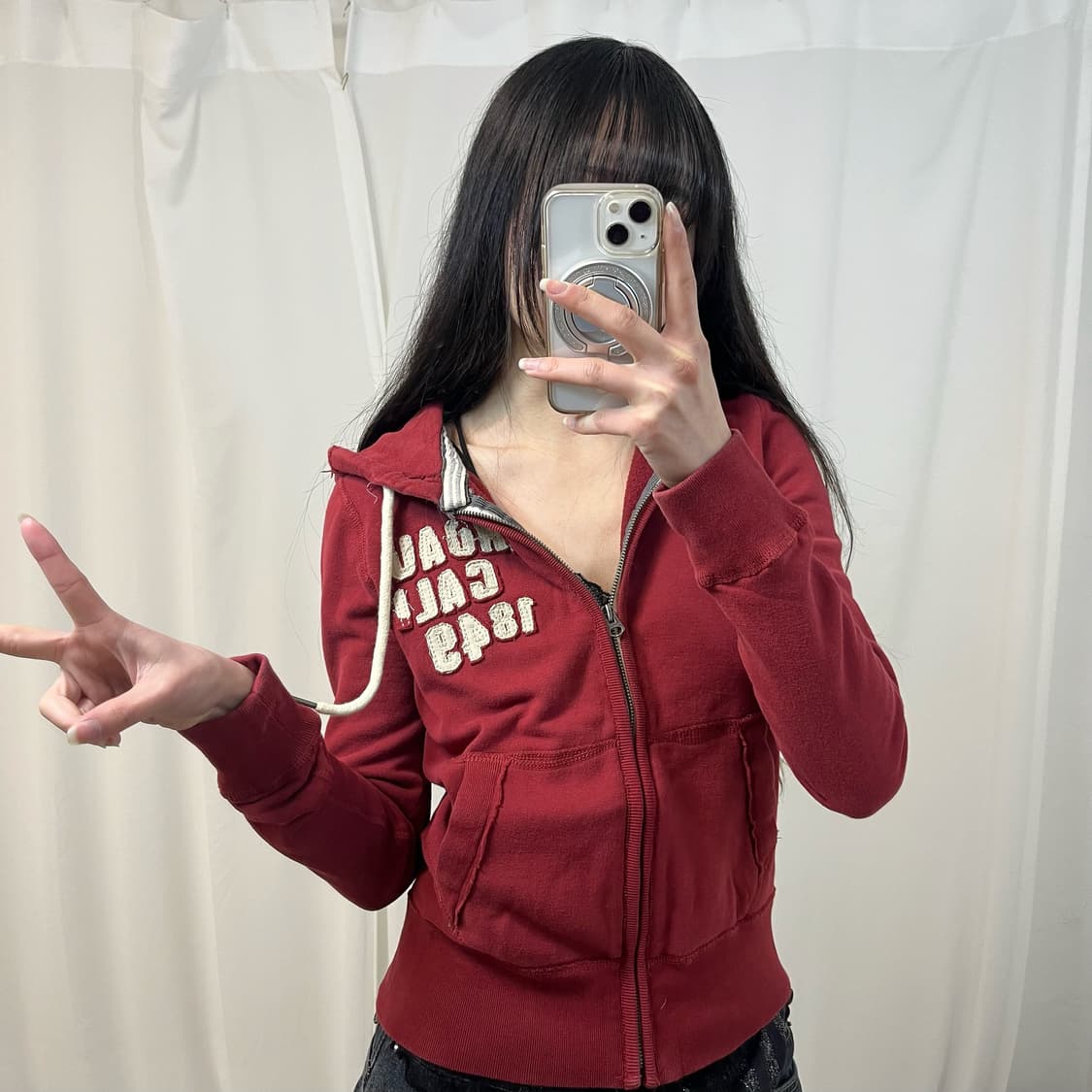 WHO A U Burgundy Zip-up Hoodie 상품이미지3