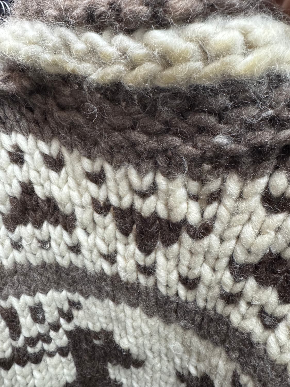 90's 핸드메이드 캐나다 코위찬 패턴 양모 니트집업 L 상품이미지5