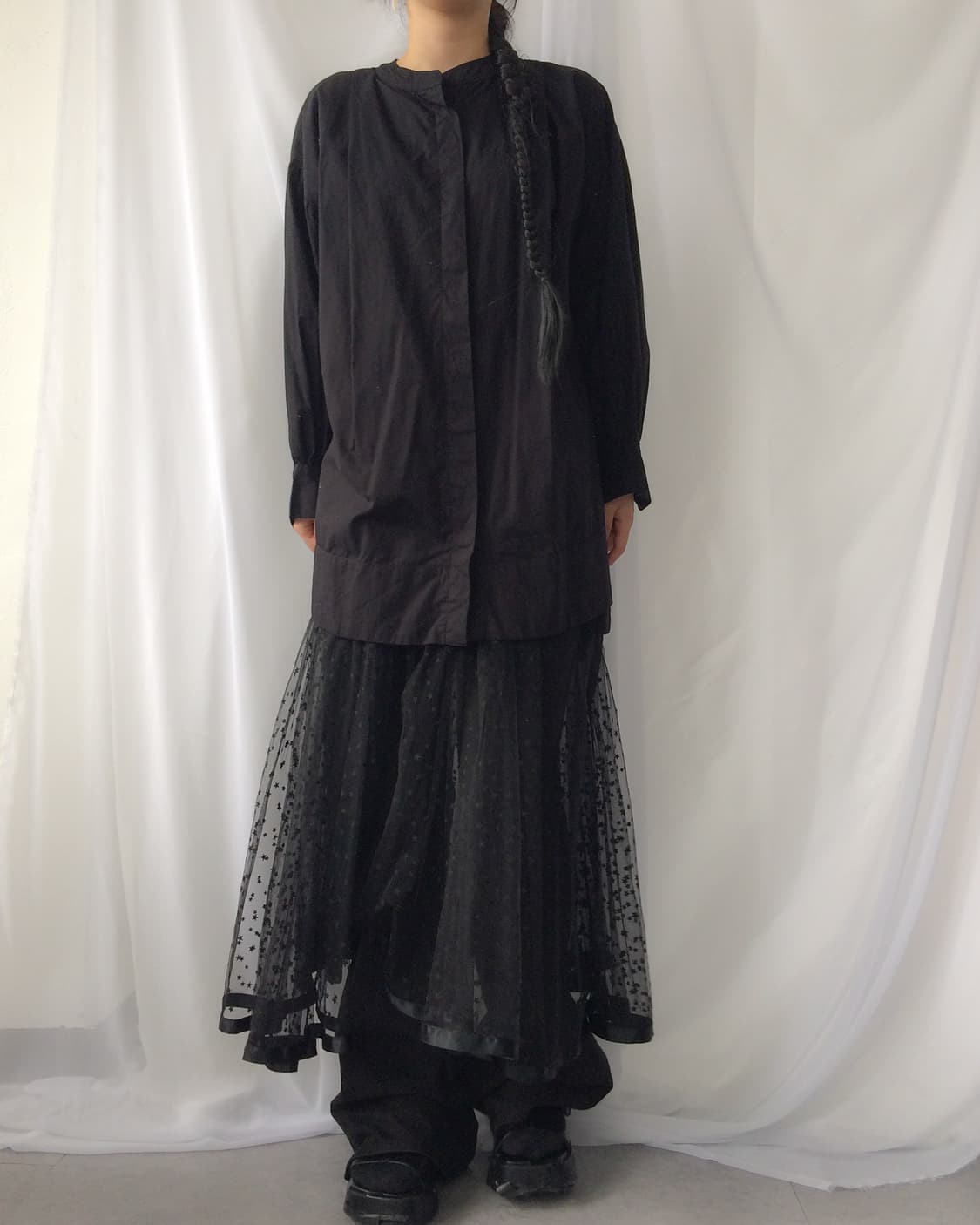 Star pattern see through layered long sk 상품이미지9