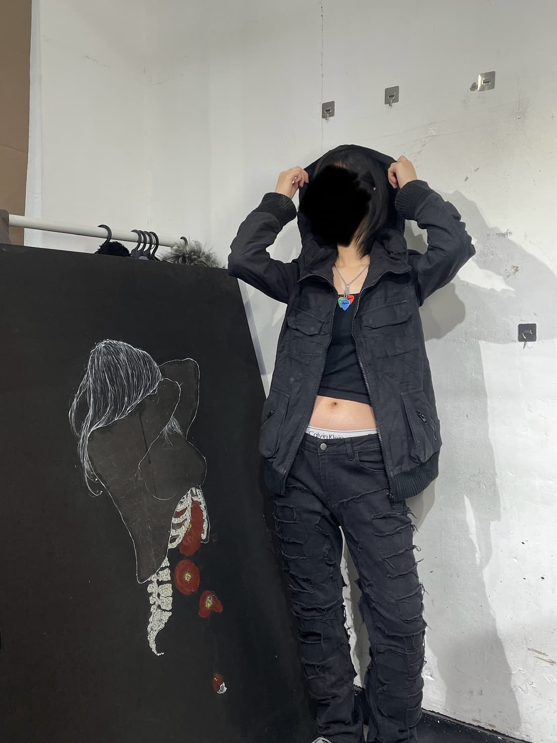 일본빈티지 Azul 블랙 빅후드 3D 포켓 고딕 텍티컬 펑크 자켓 M 상품이미지2