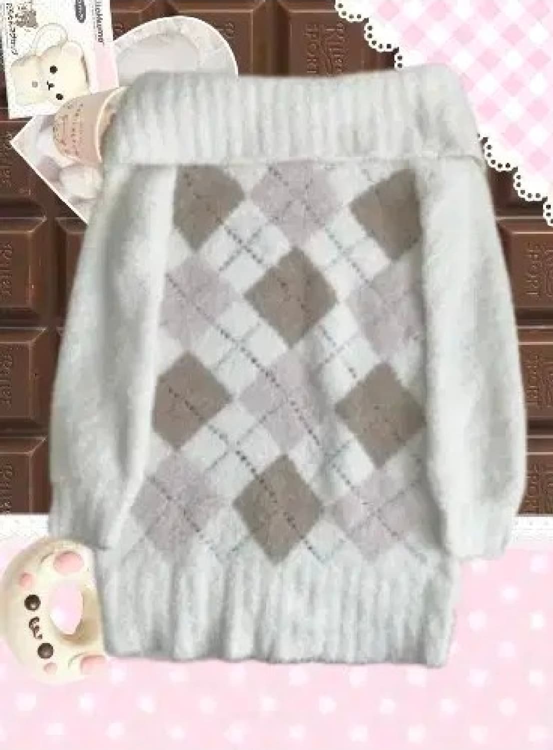 리즈리사깔 핑크믹스 아가일니트 원피스 오프숄더 라떼갸루 로걀 짜잔씨 판매 상품이미지1