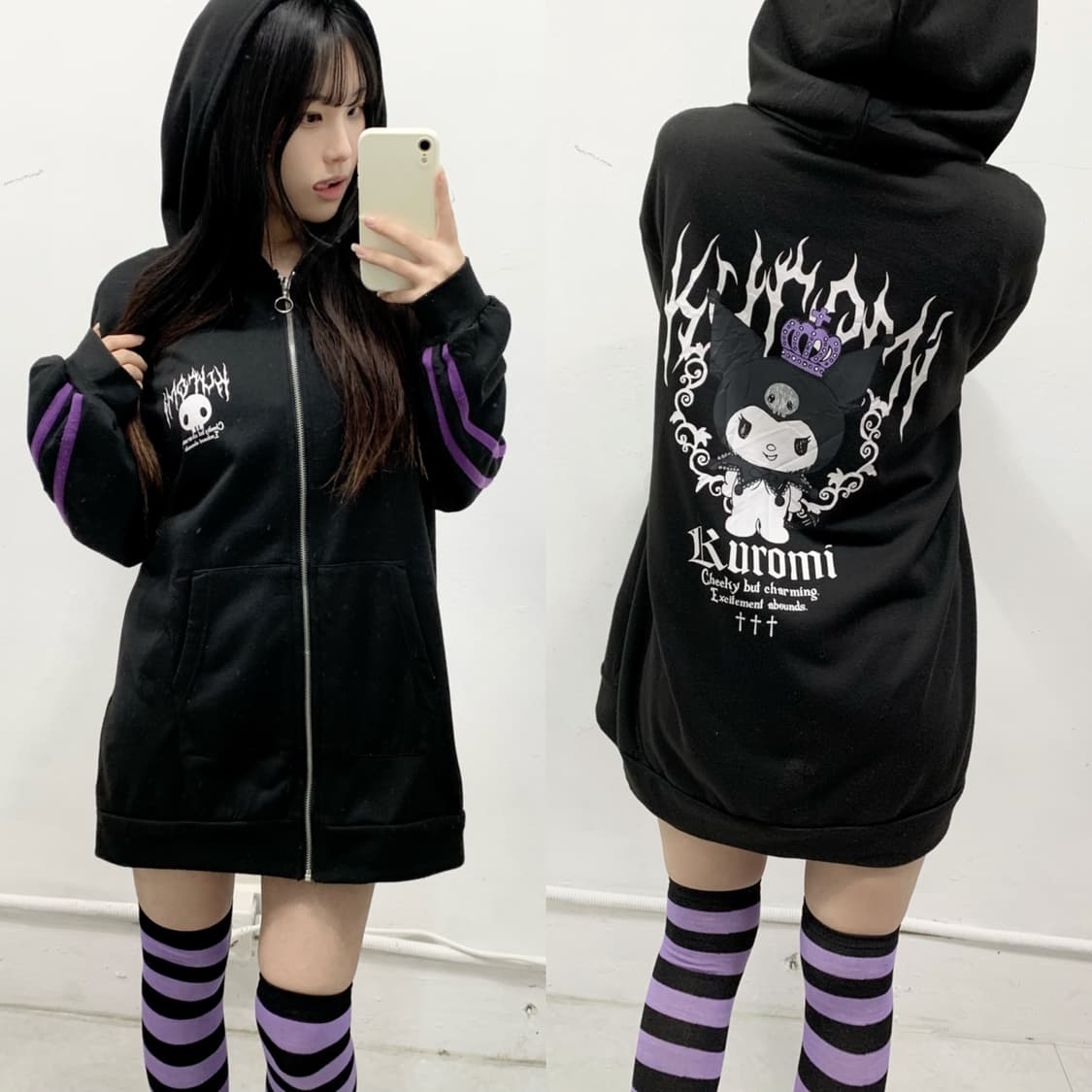 [SANRIO] 쿠로미 펑크 해골 후드집업 상품이미지1