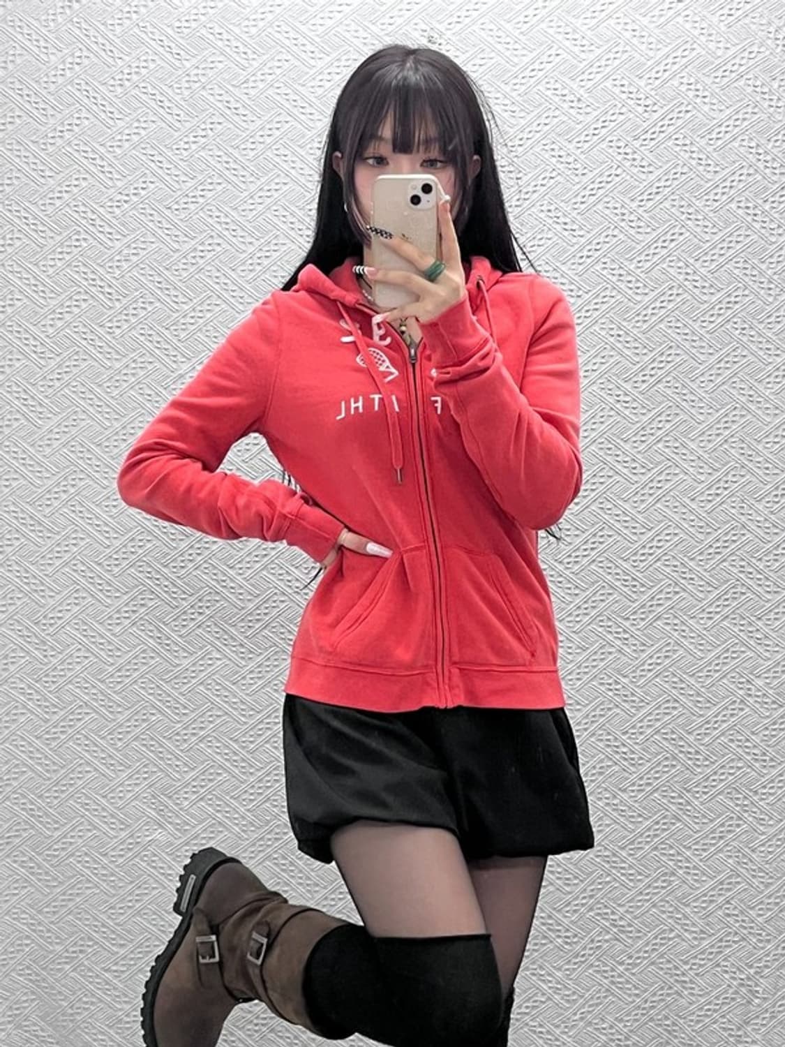 아베크롬비 Y2K 테니스 코랄 오렌지 후드집업 M C10714 상품이미지1