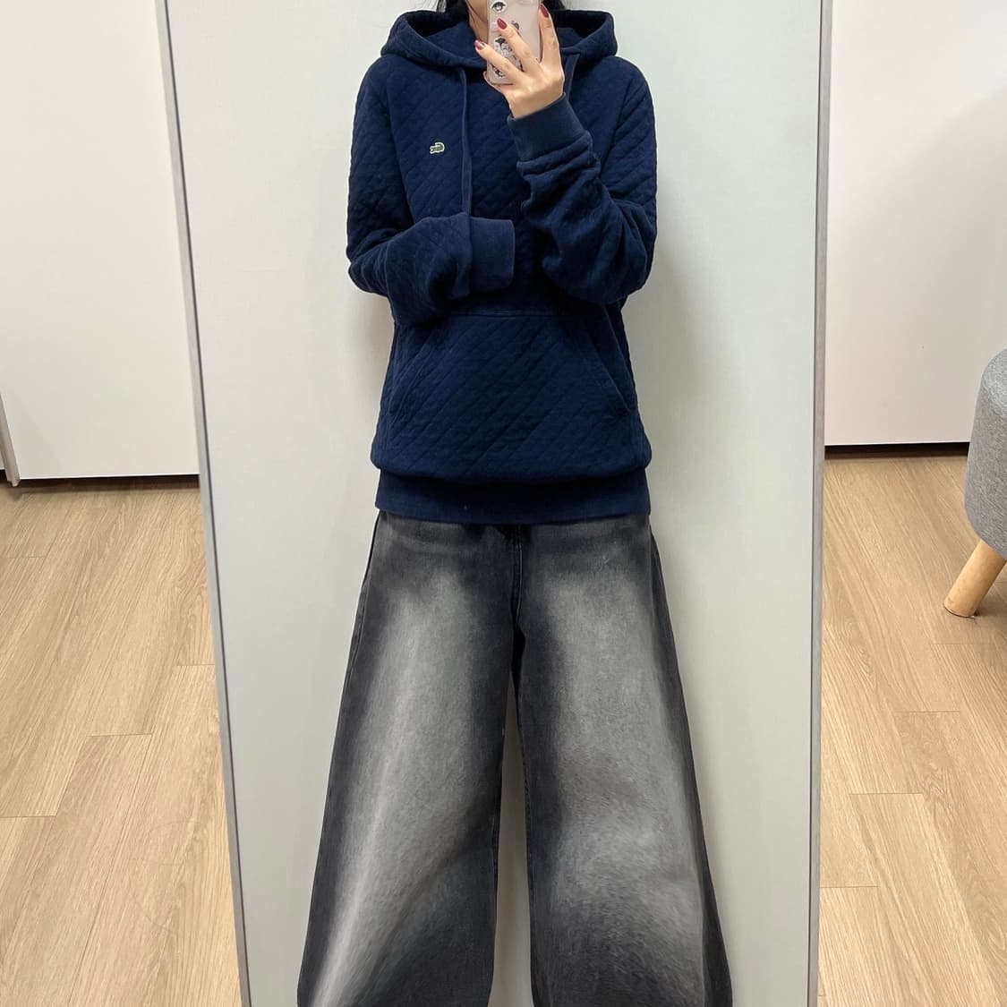 라코스테 자수로고 누빔 퀄팅 네이비 후드티 상품이미지1