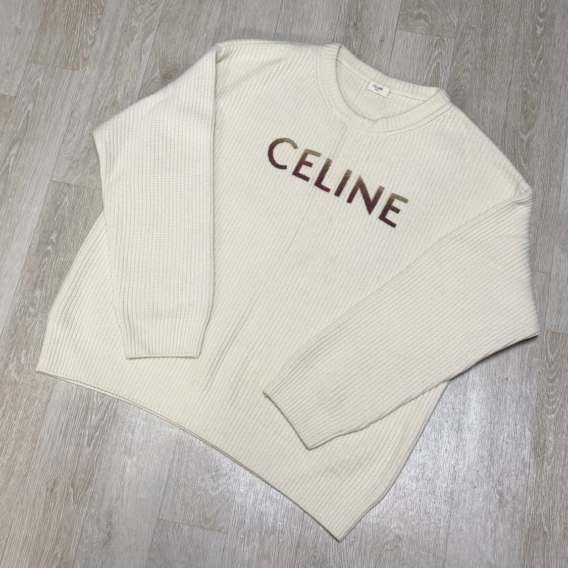 [오버핏 S/새상품급] 셀린느 로고 리브드 울 니트 아이보리 스웨터 상품이미지1