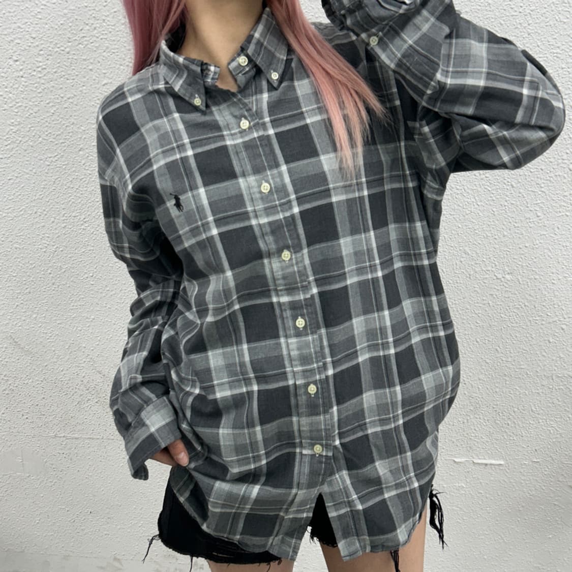 폴로 랄프로렌 블랙 포니 블랙 타탄체크 셔츠 L 상품이미지1