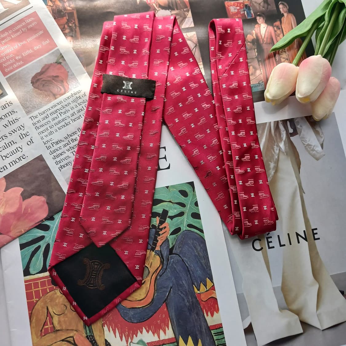 셀린느 실크 레드 헬리콥터 로고 넥타이 8.9cm A등급 A17974
 상품이미지4