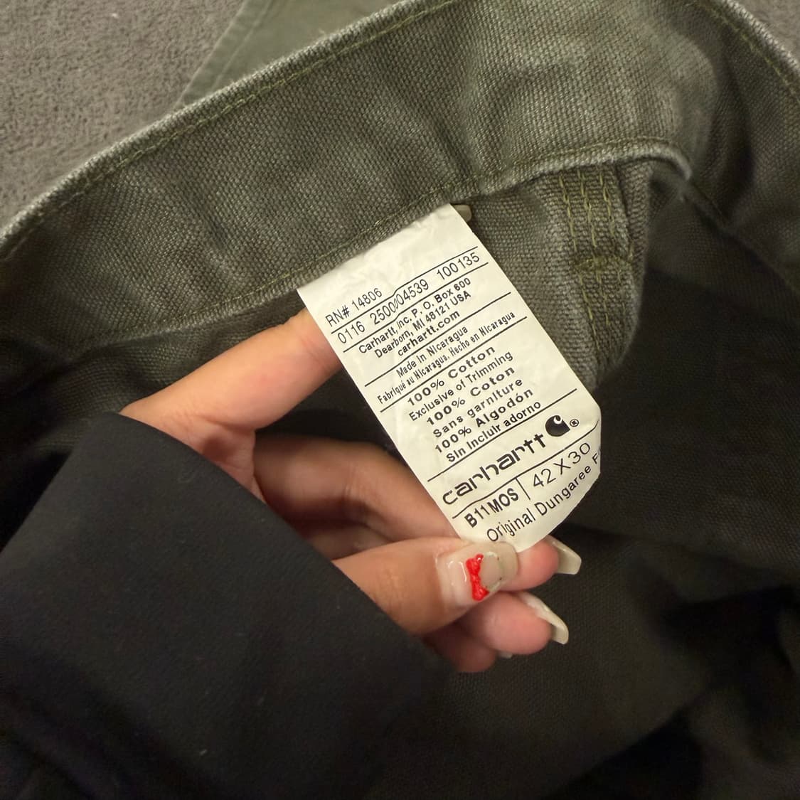 [ 정품/42X30 ] 칼하트 b11 mos 모스그린 카펜터 워크 팬츠 상품이미지5