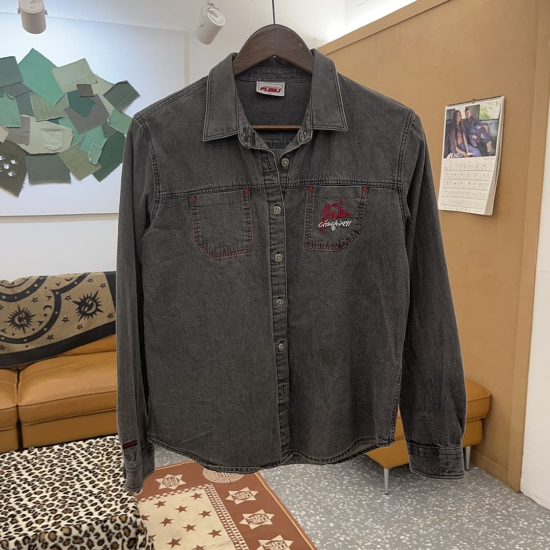 푸부 올드스쿨 레트로 스트릿 흑청 데님셔츠 90 C09556 상품이미지3