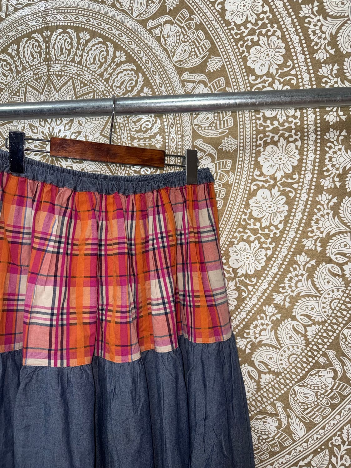 빈티지 여성 밴딩 체크 미디스커트  상품이미지4