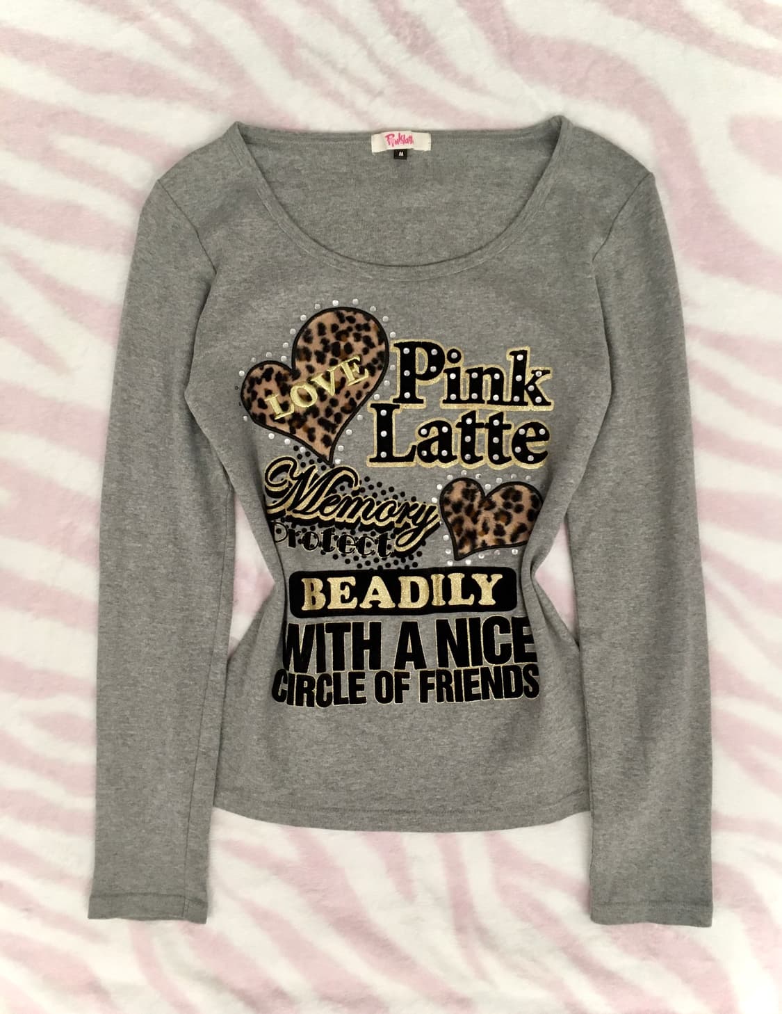 그레이 레오파드 퍼 하트 큐빅 레터링 티셔츠 갸루 y2k 상품이미지1