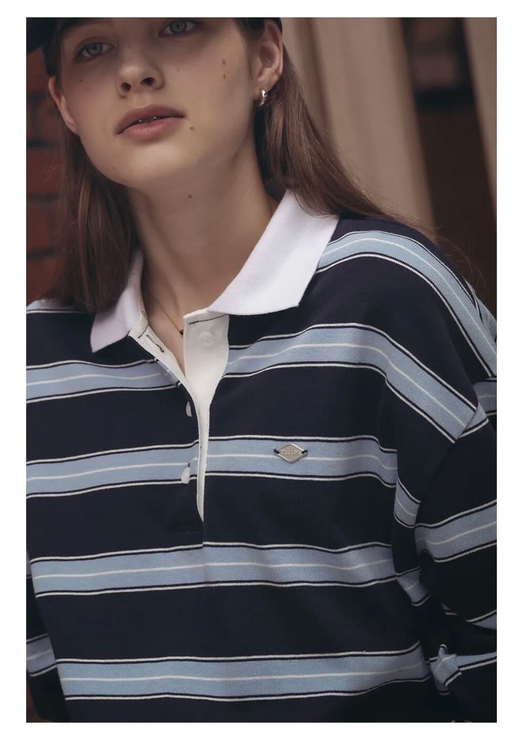 틸아이다이 스트라이프 카라 티셔츠 네이비 M 상품이미지2