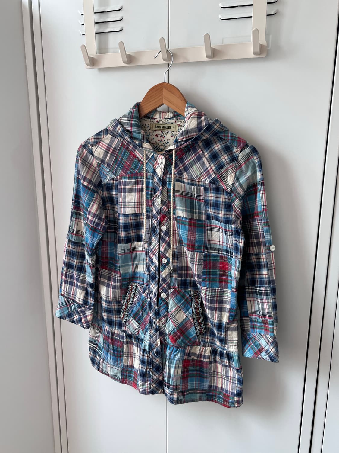 Back Number 체크 패치워크 프릴 후드 셔츠집업 상품이미지1