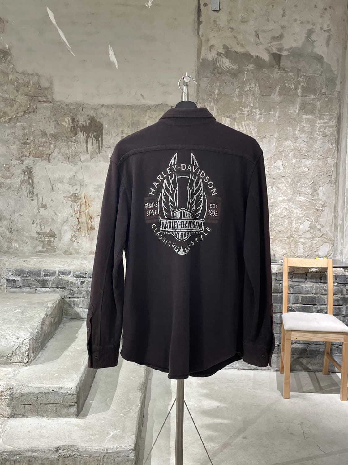 할리 데이비슨 브라운 싱글 포켓 스냅버튼 코튼 셔츠 상품이미지6