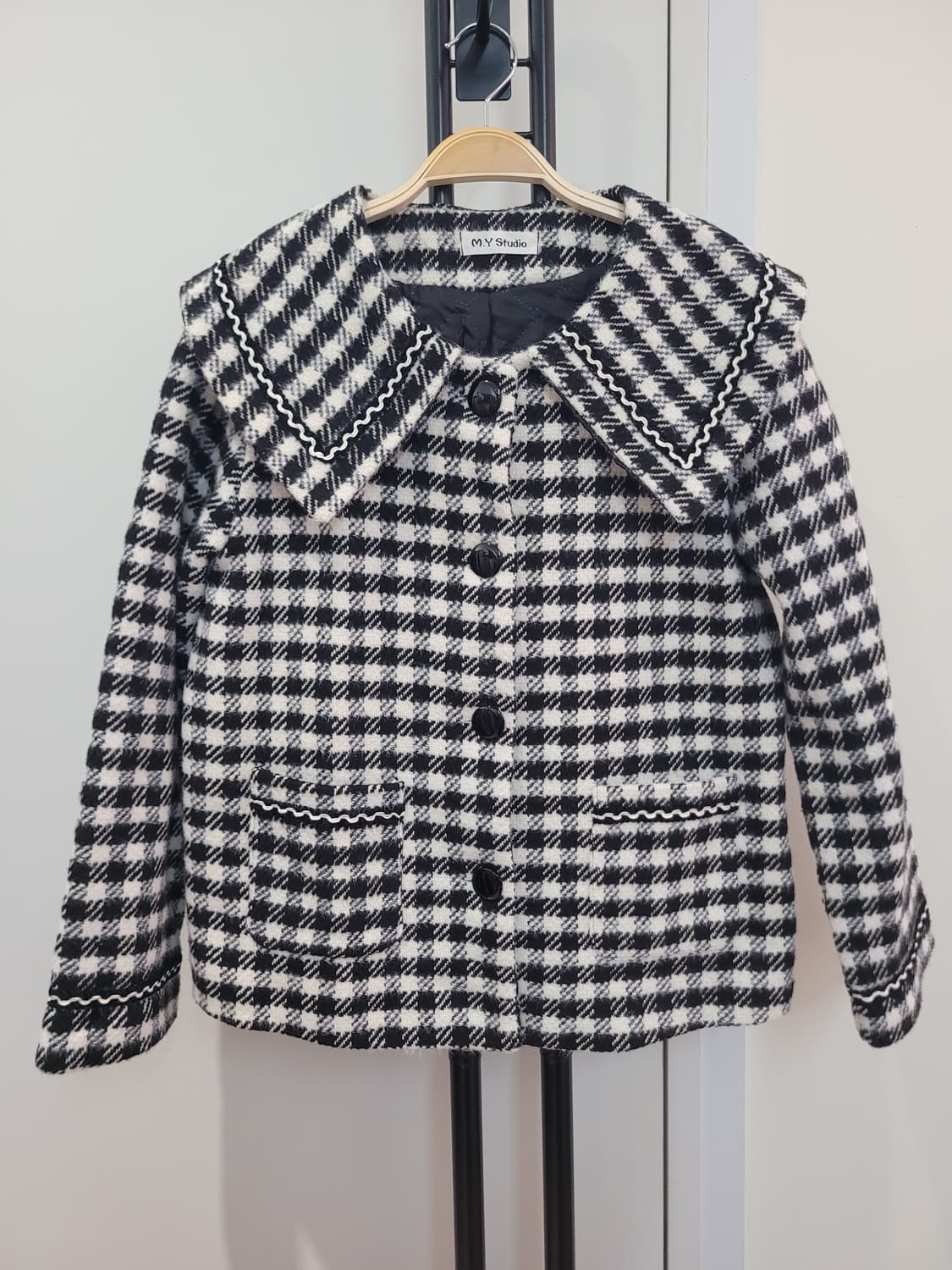 체크 패턴 세일러 카라 겨울 자켓 여성용 55~66 상품이미지2