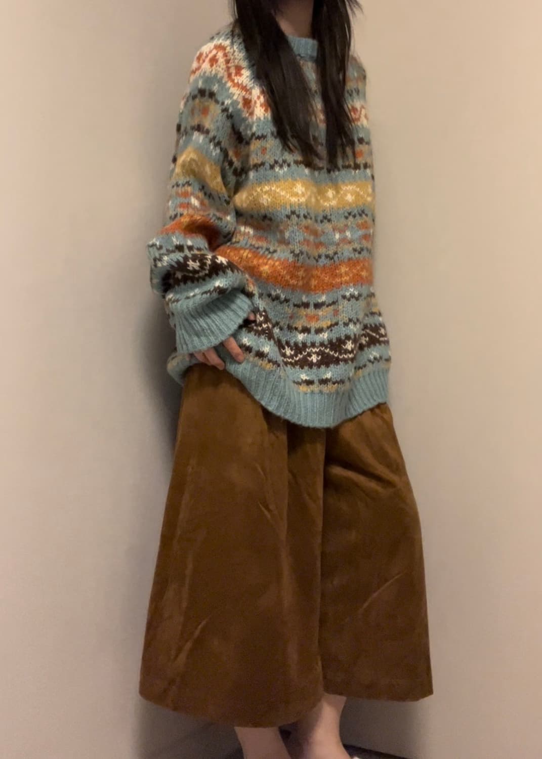 camel brown suede midi skirt pants 상품이미지5