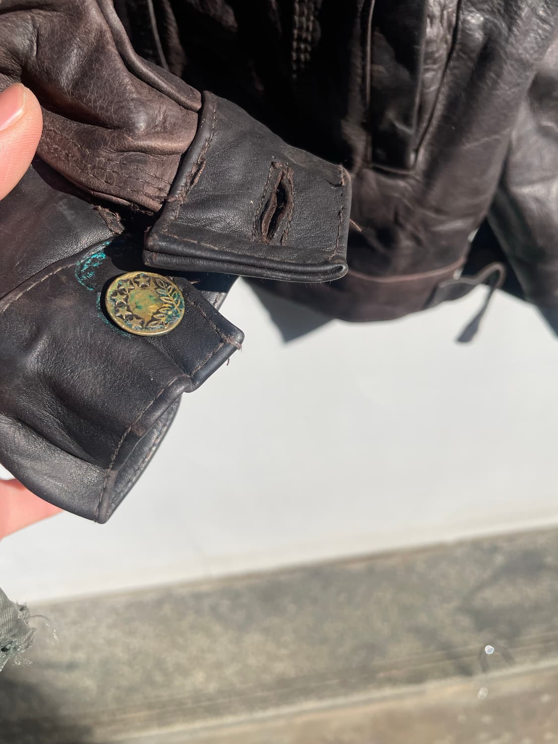 Vintage Brown Leather Trucker Jacket 상품이미지7