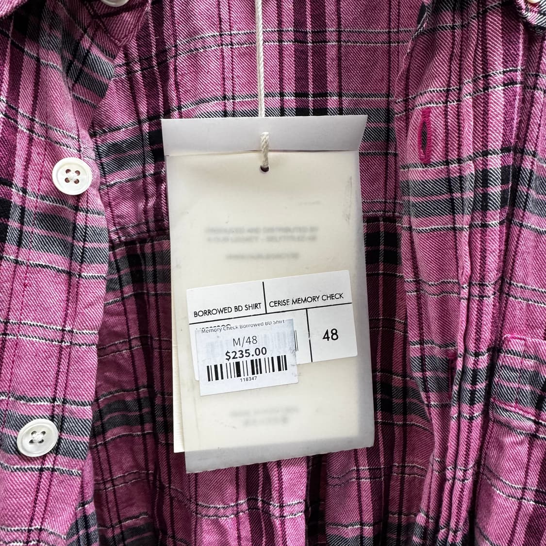 아워레가시 버로우드 셔츠 체크 핑크 48사이즈 상품이미지2