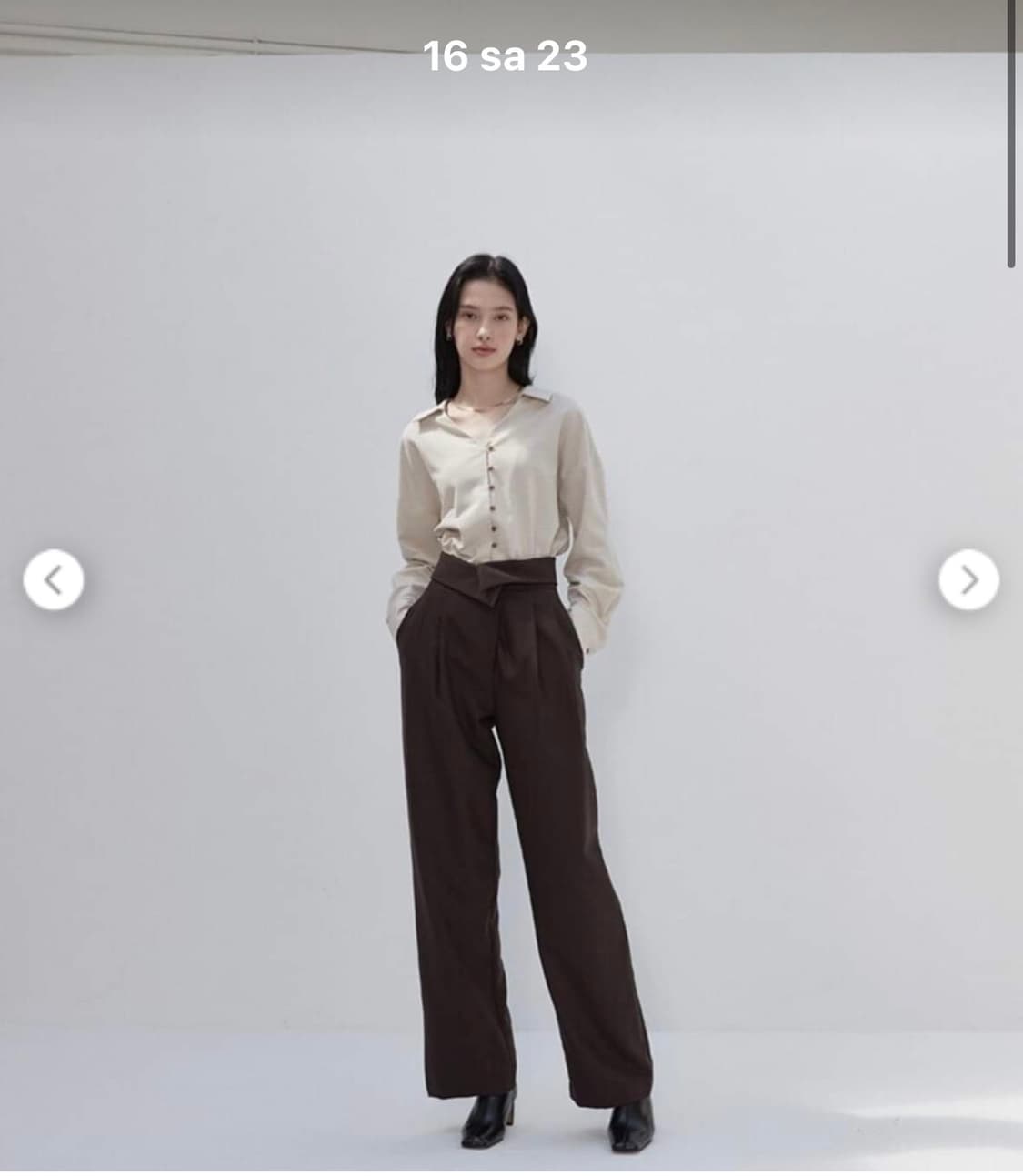 아무르무아루 허리 랩 핀턱 브라운 슬랙스 상품이미지1