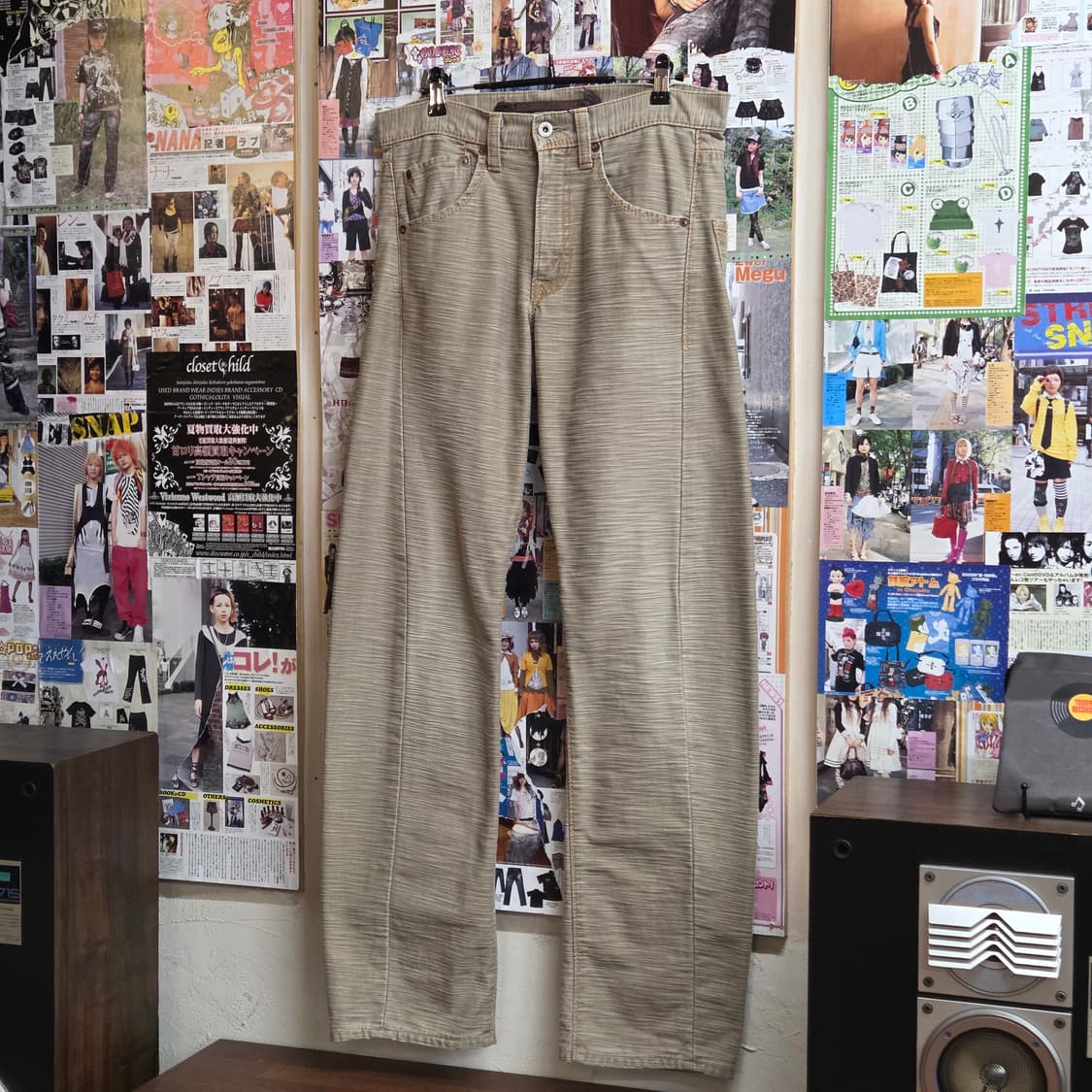 빈티지 잔줄 베이지 코튼 팬츠 상품이미지2