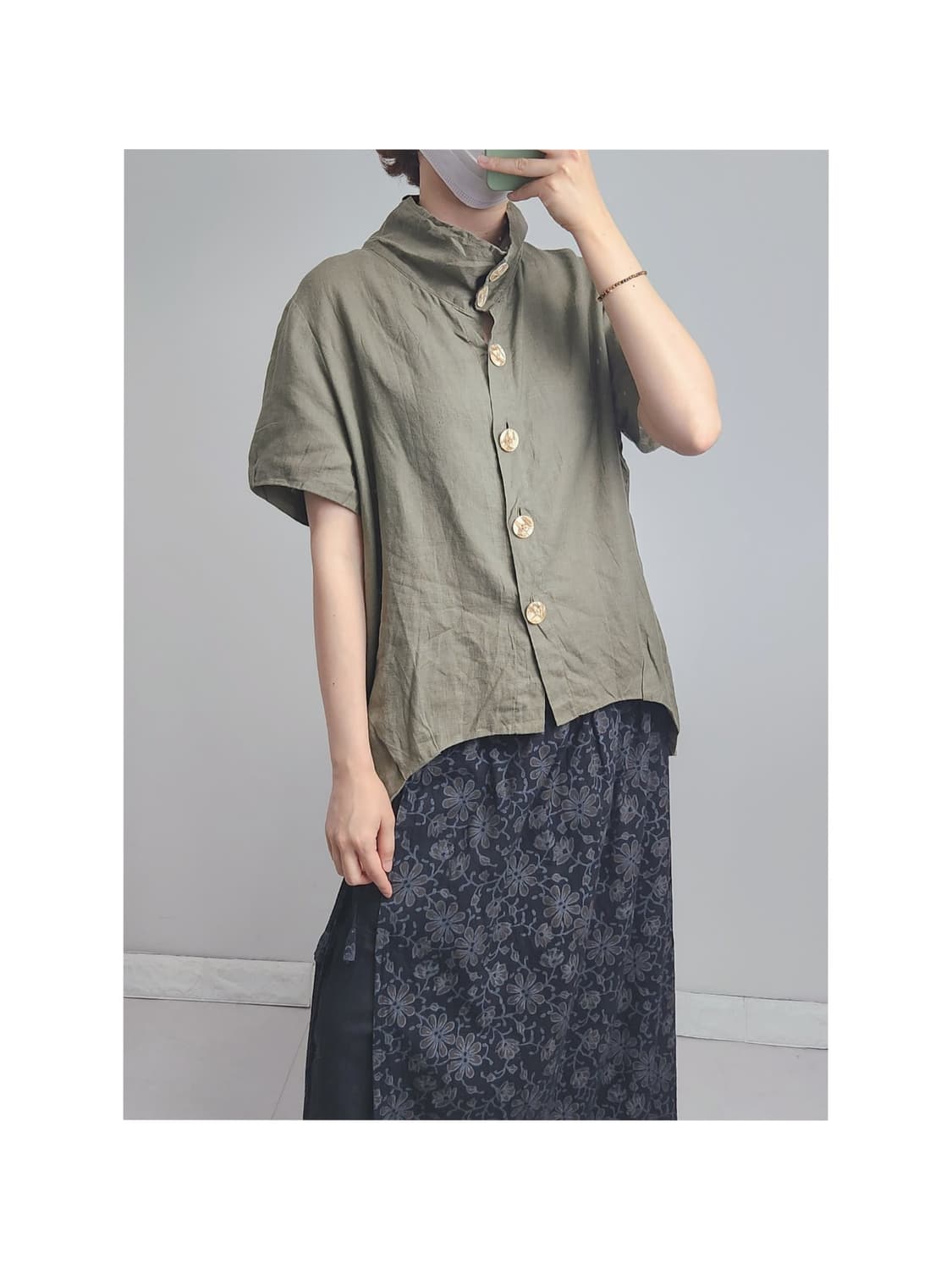 (made in ITALY)하이넥 리넨 블라우스 상품이미지1
