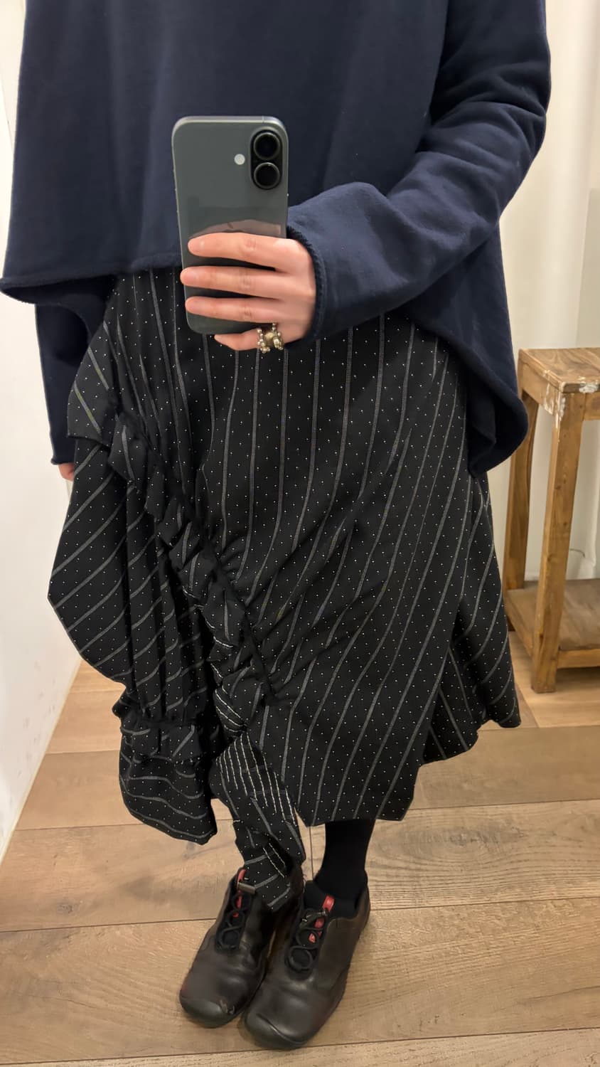 Dot Stripe Asymmetry Shirring Skirt 상품이미지10