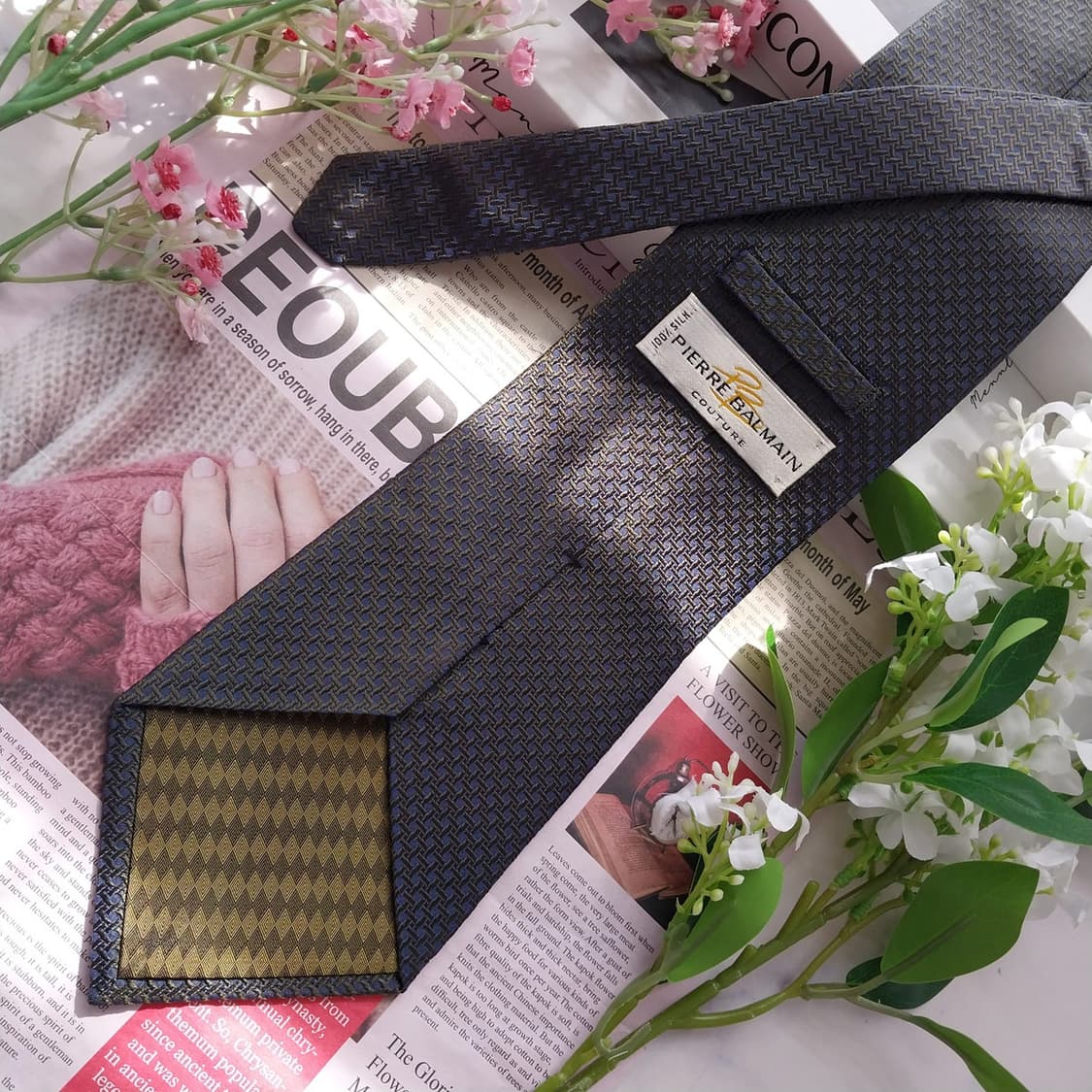 BALMAIN 발망 실크 다크그린 패턴 넥타이 10cm A등급 K2352 상품이미지4