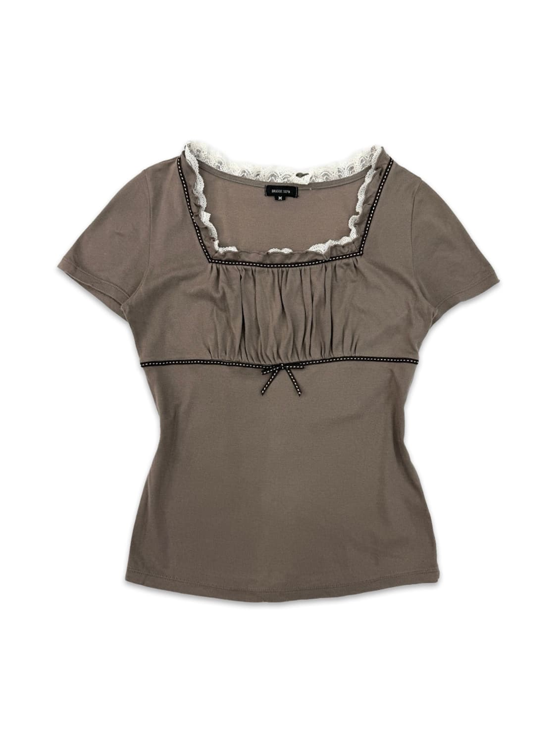 빈티지 BRUGGE SEPIA 브라운 셔링 프릴 블라우스 상품이미지1