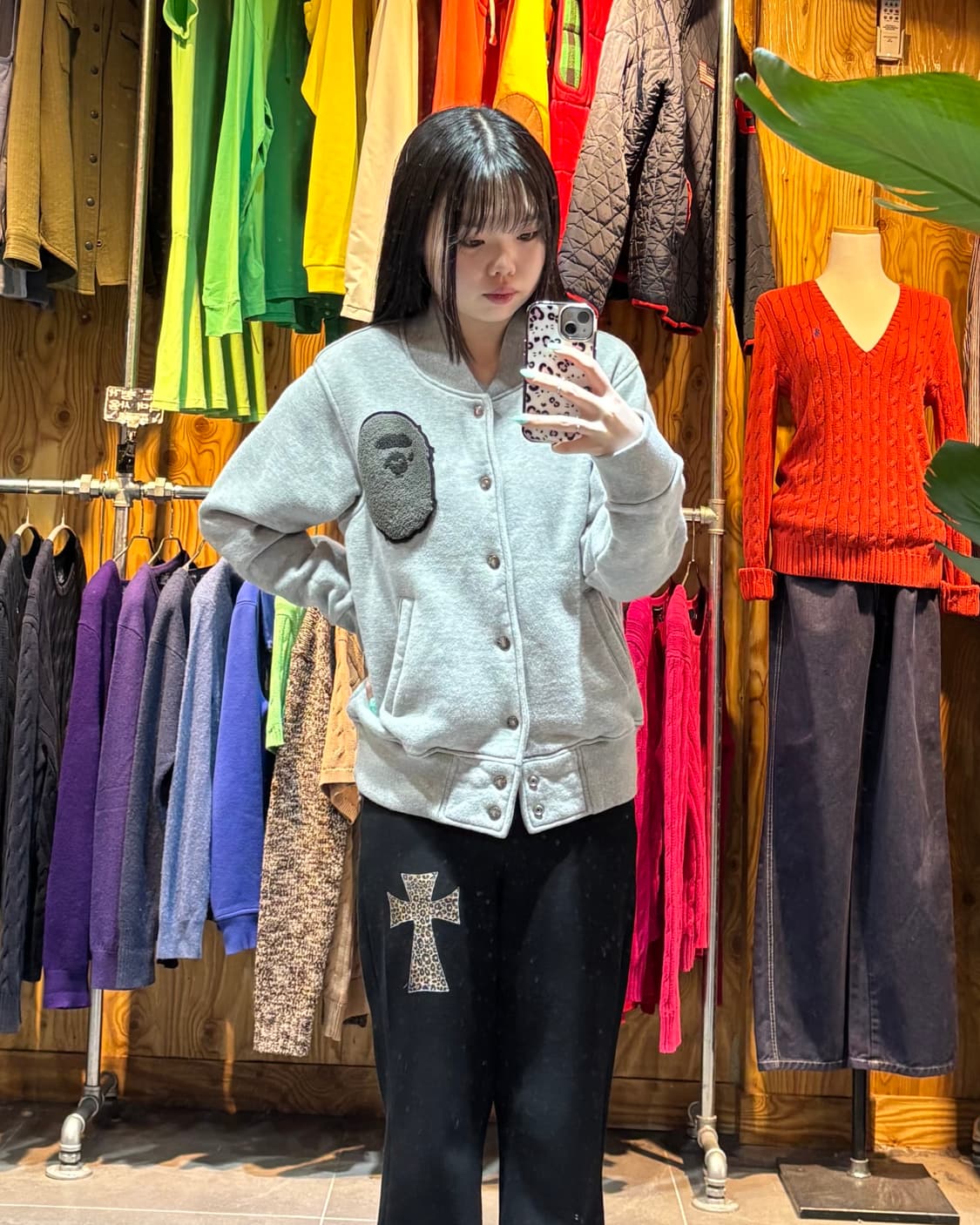 XS A BATHING APE 베이프 빅샤루 패치 코튼 그레이 바시티 상품이미지1