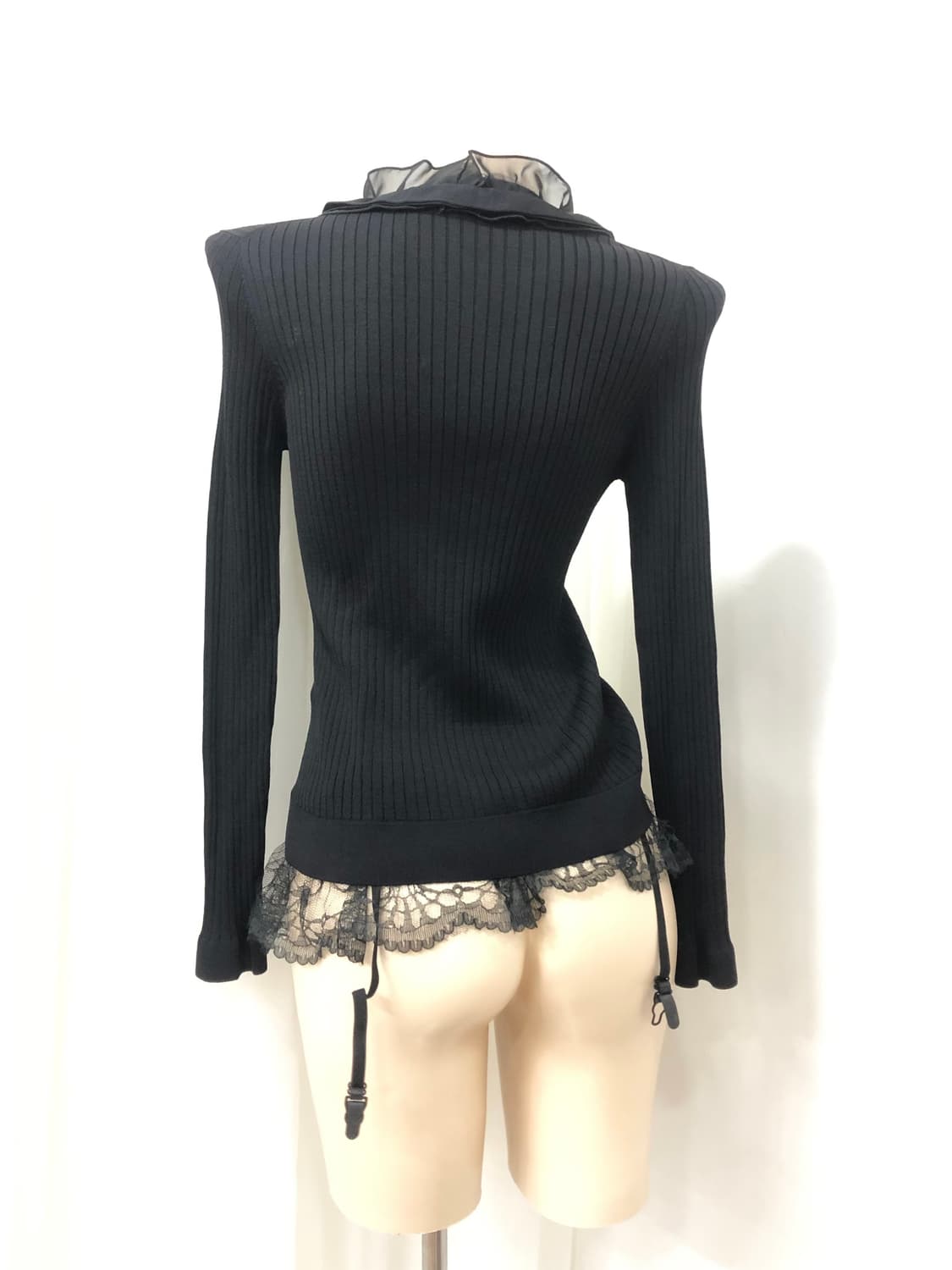 black fairy frill detail ribbed cardigan 상품이미지4