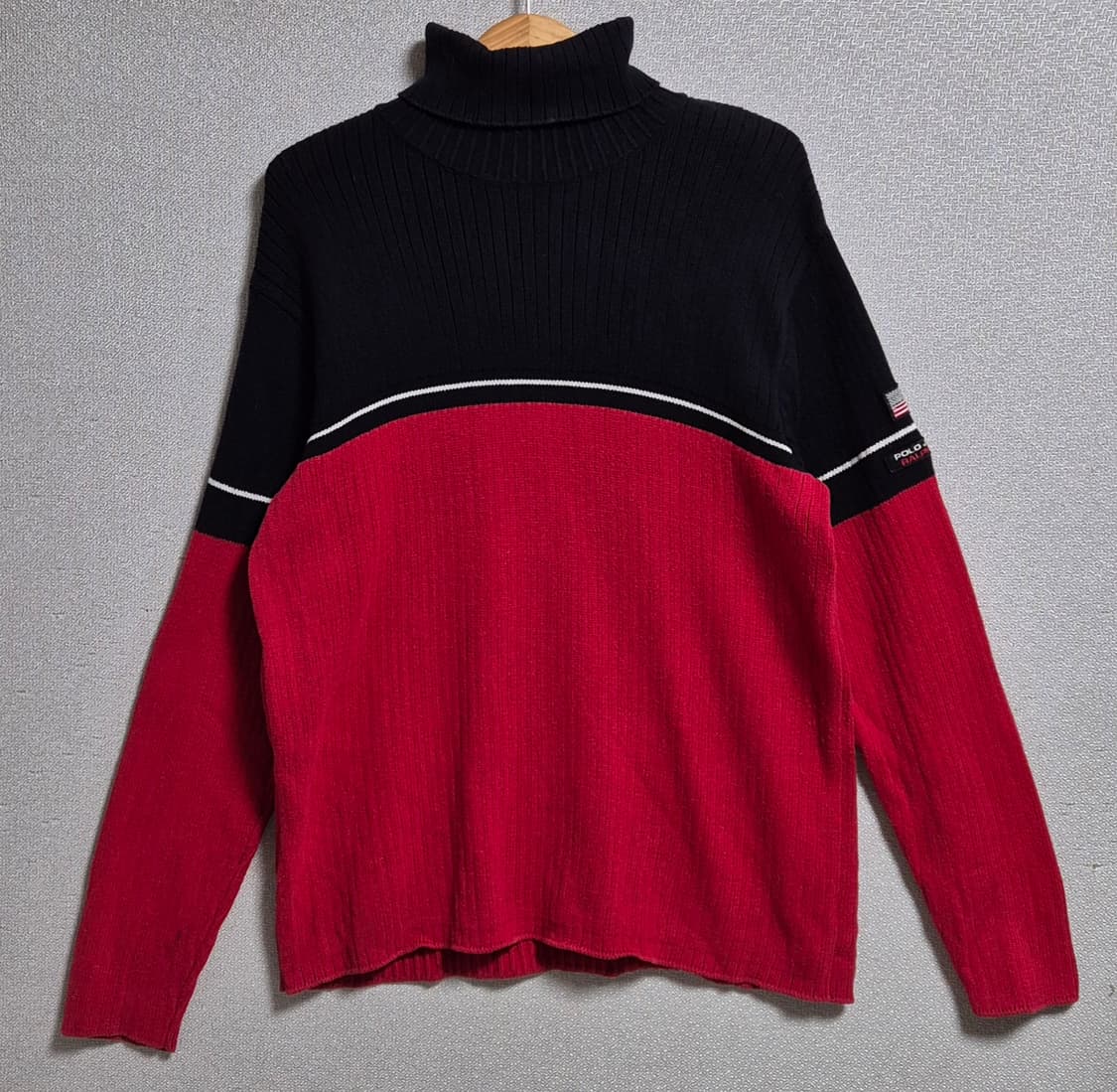 M (95) 폴로랄프로렌 진스 코 블랙+레드 목폴라 코튼 니트  상품이미지1