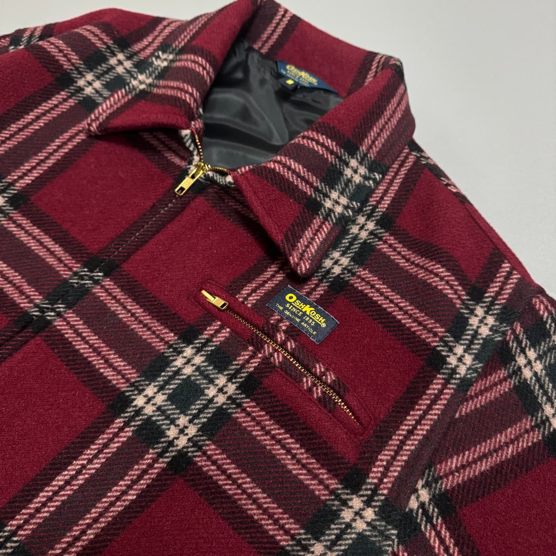오시코시(OSHKOSH) 버건디 믹스 체크 패턴 혼밥 집업 블루종 자켓 상품이미지4