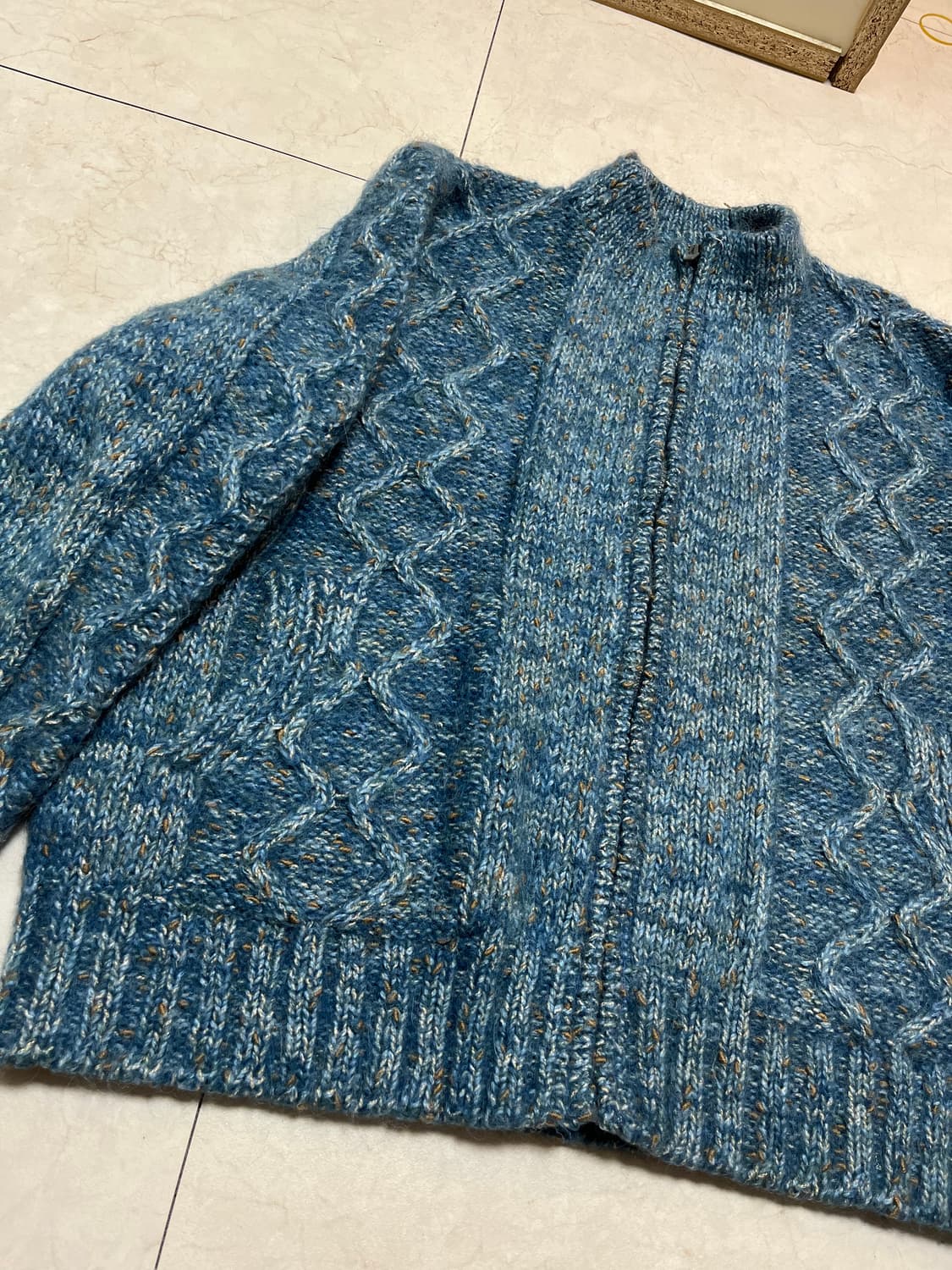 핸드 우븐 블루 울 니트집업 L 상품이미지4