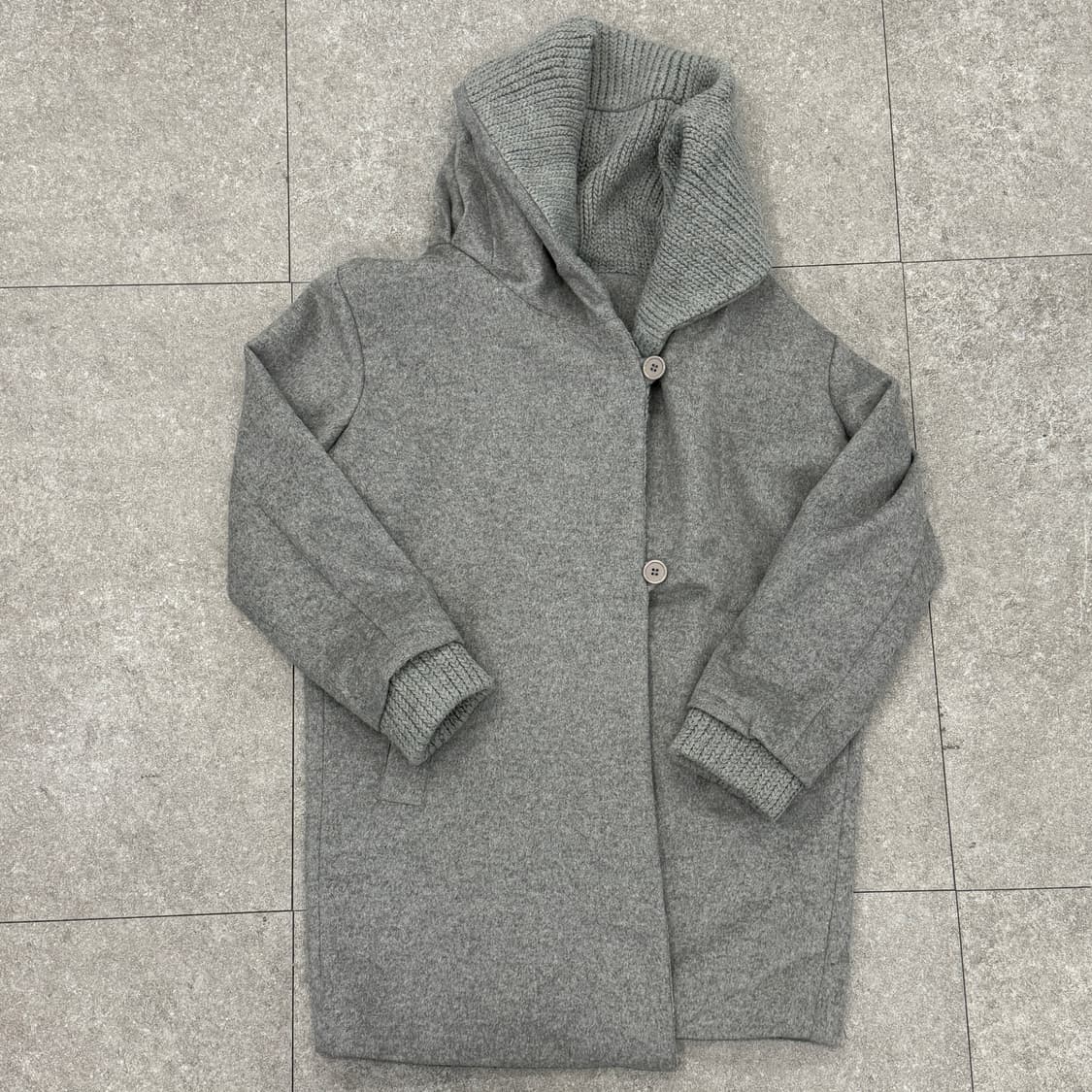 RA DO DA 니트 후드 배색 그레이 코트 상품이미지4