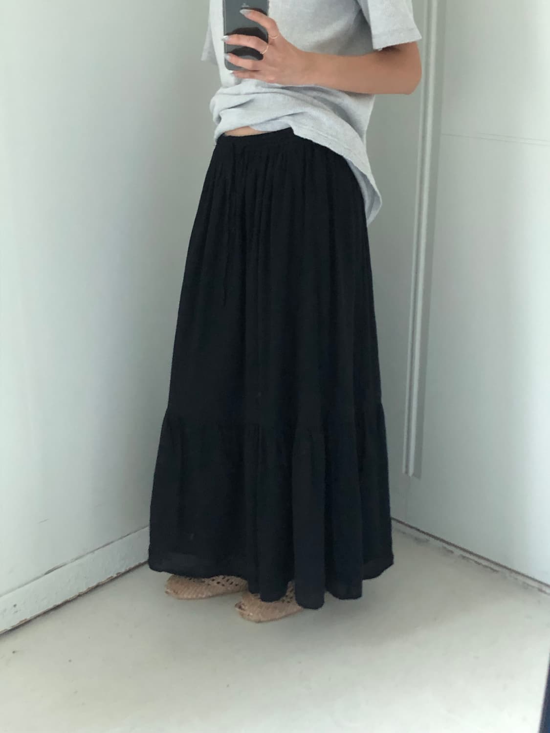 일본빈티지 모리 블랙소라 리버시블 롱스커트 상품이미지2