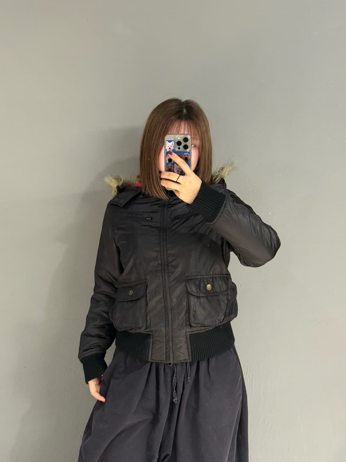 hot pink point fur trimming padding 상품이미지2